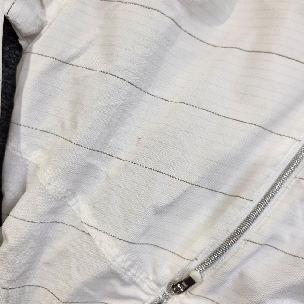 Athleta Jacket Womens Medium White Hooded Windbreaker Striped Lightweight Zip - Picture 2 of 8